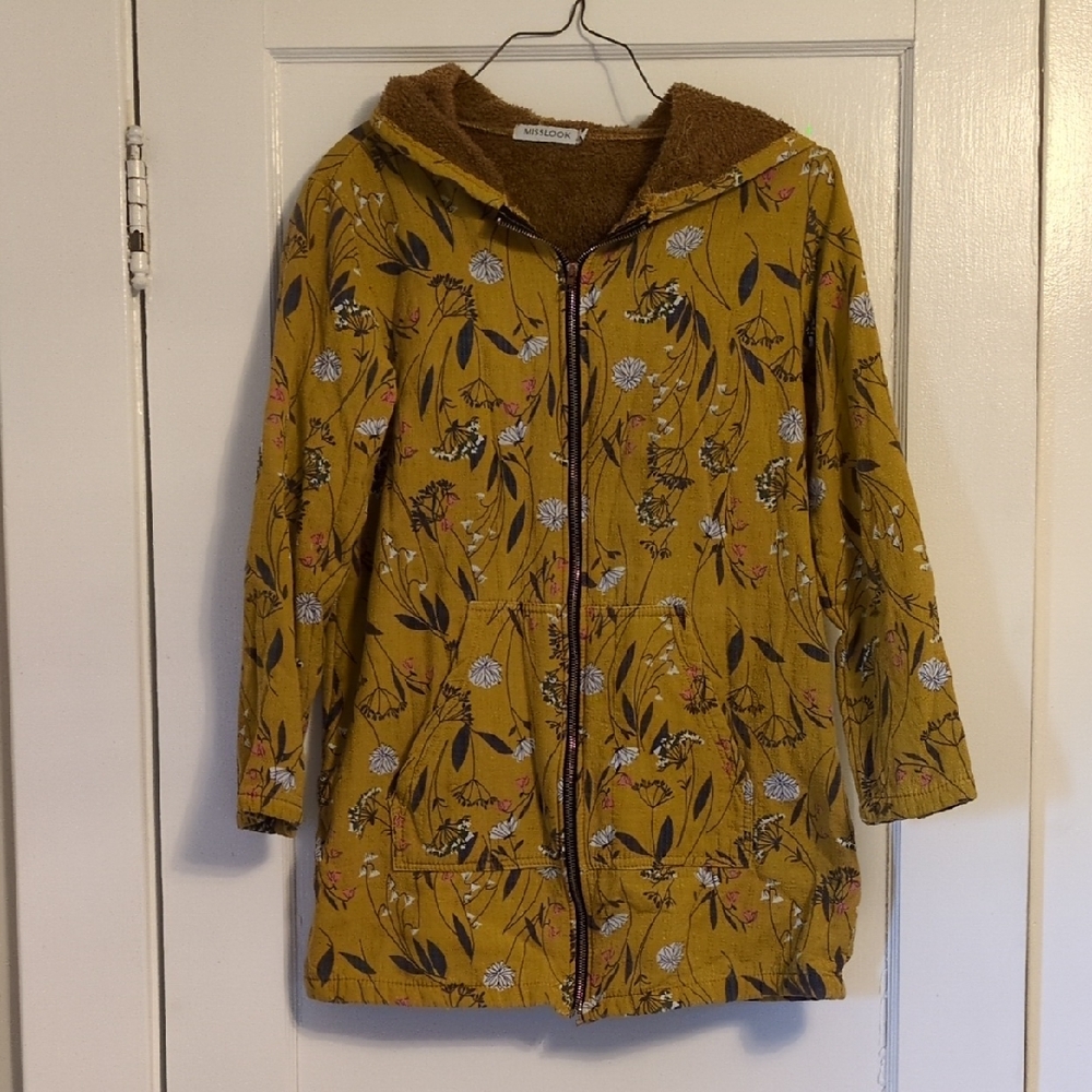 Floral Mustard Hooded Jacket Misslook Small